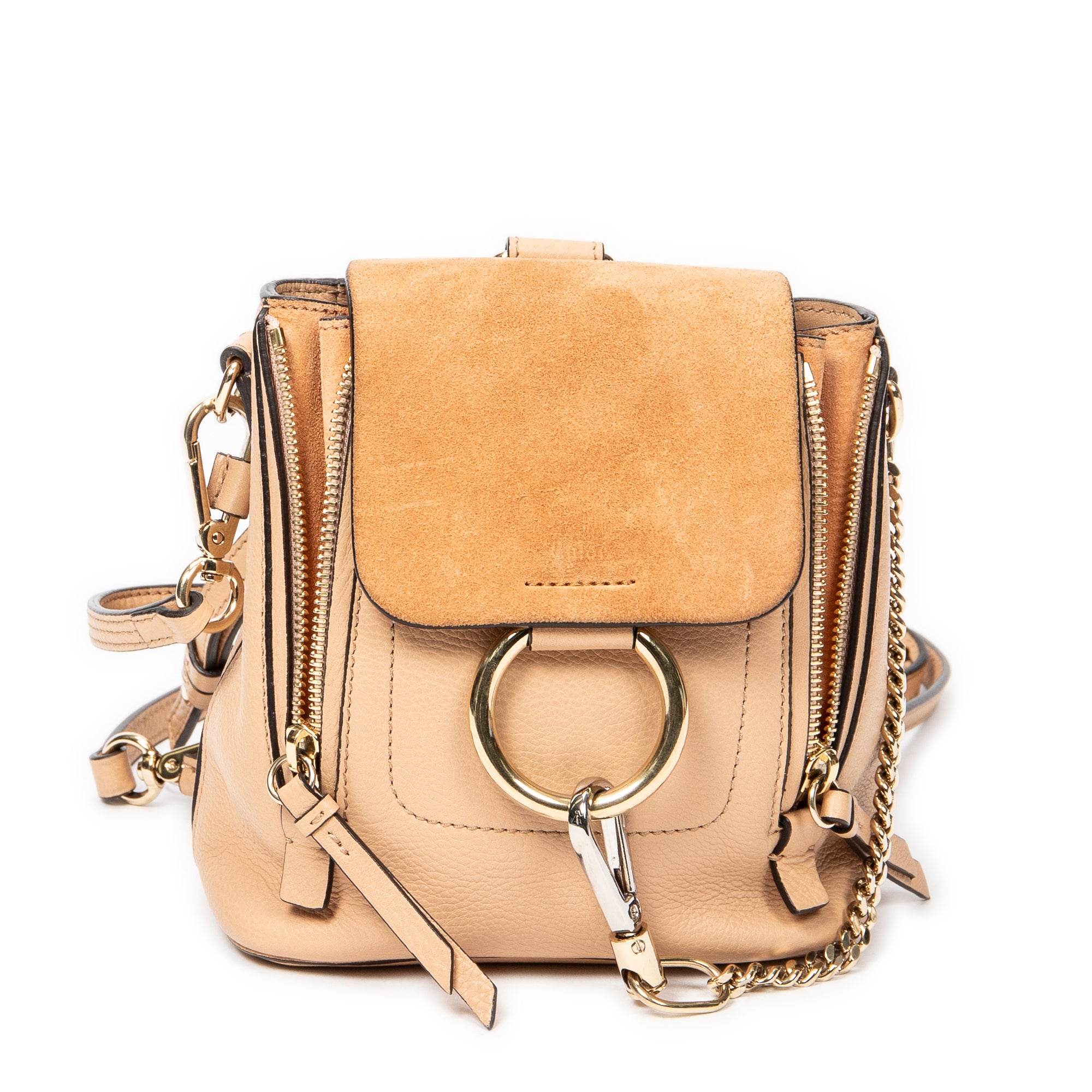 faye backpack mini Chloe Tan Suede Calfskin Modaselle tone hardware CHLOE FAYE Black Leather &