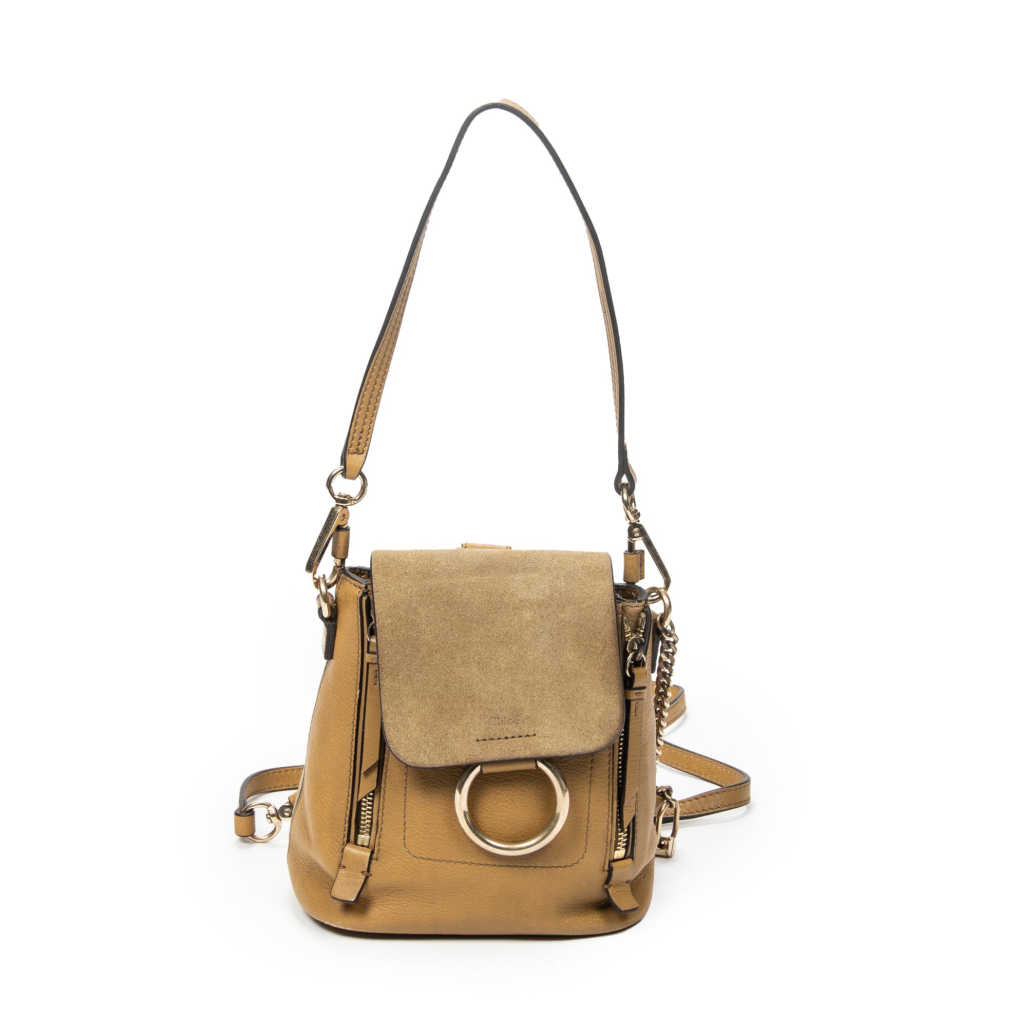 chloe faye backpack small vs mini Backpack Green Grained Calfskin Leather – BrandCo Paris Size:9'0