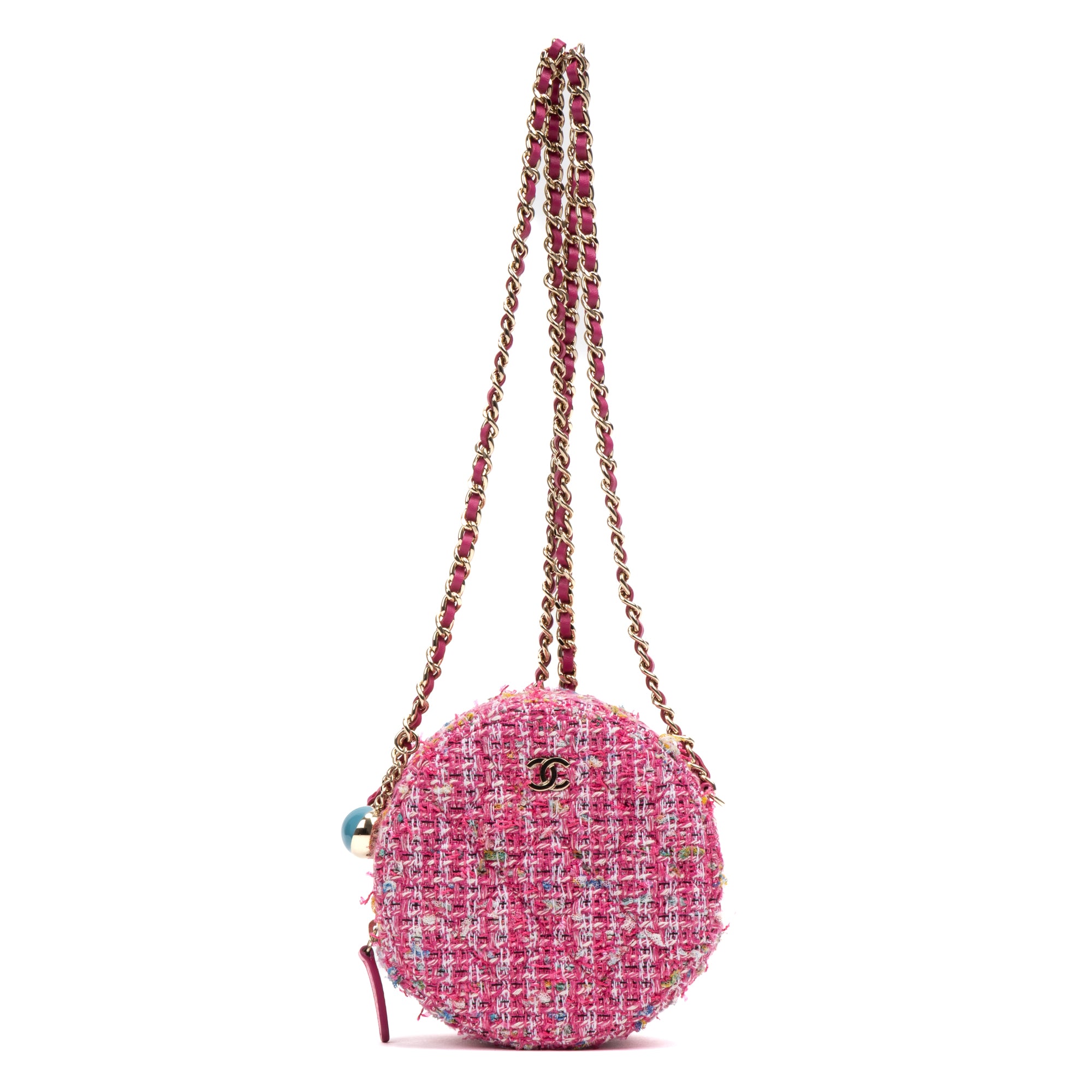 Shoulder Bag Round Chain Clutch Crossbody Mini Pink Houndstooth