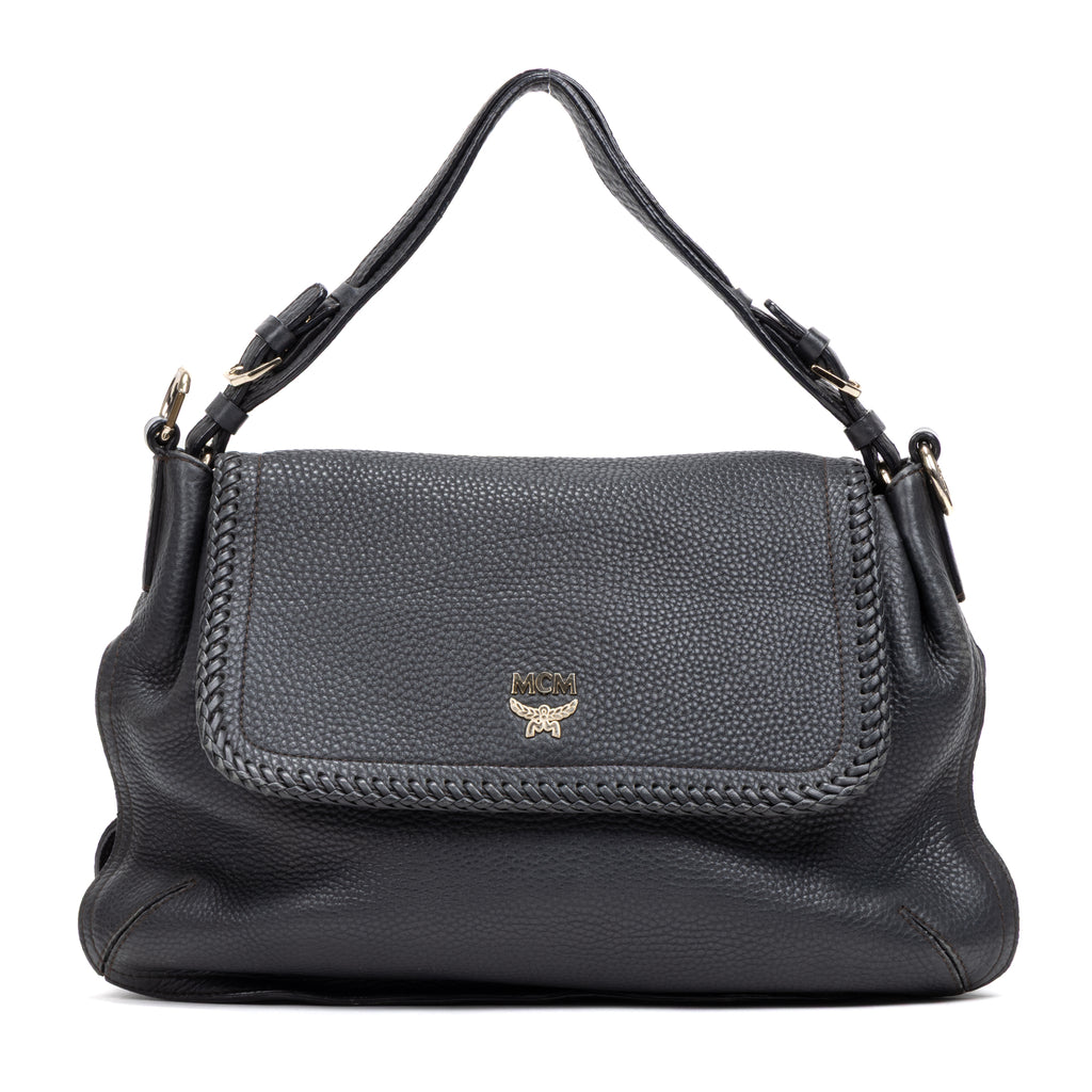Shoulder Bag Braided Flap Shoulder Bag Black Grained Leather
