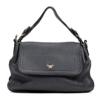 Shoulder Bag Braided Flap Shoulder Bag Black Grained Leather