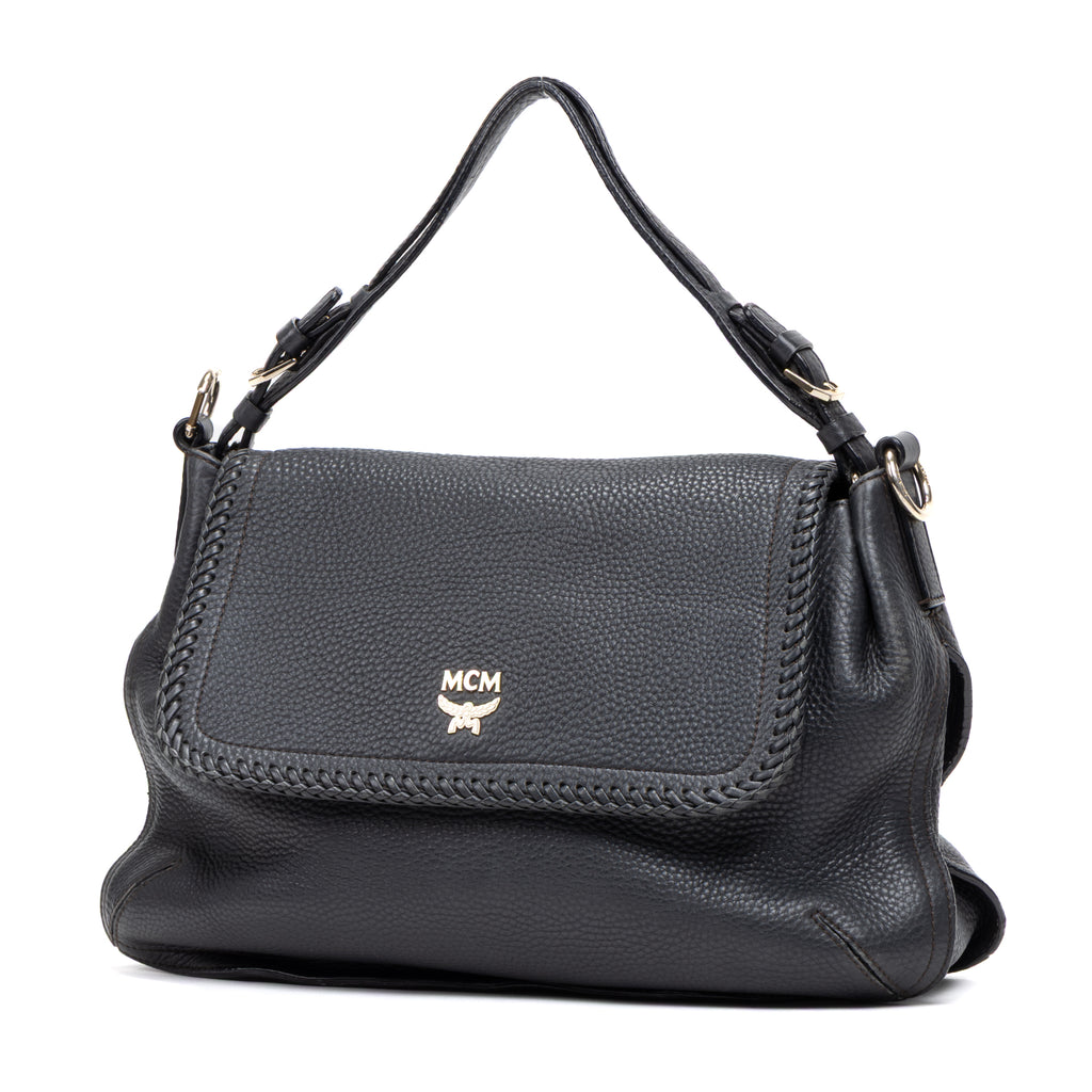 Shoulder Bag Braided Flap Shoulder Bag Black Grained Leather