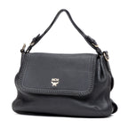 Shoulder Bag Braided Flap Shoulder Bag Black Grained Leather
