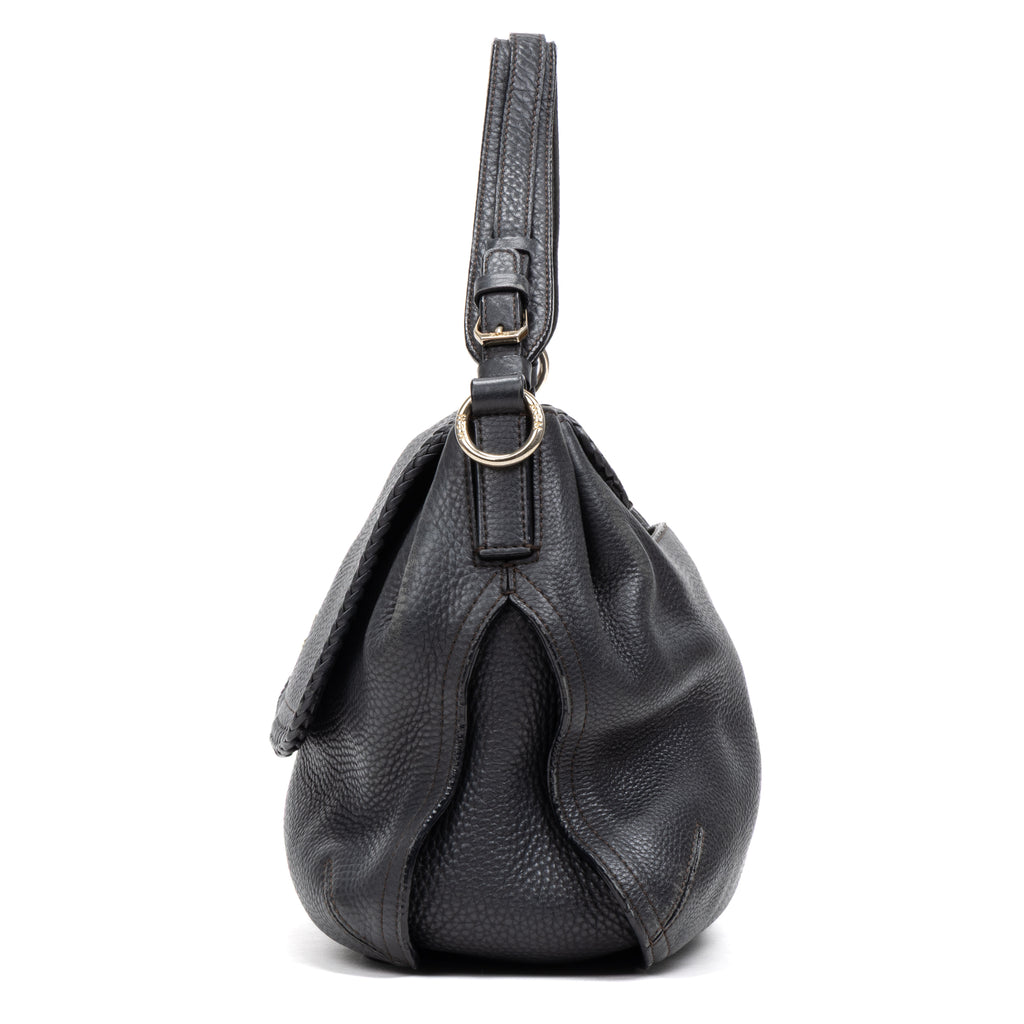 Shoulder Bag Braided Flap Shoulder Bag Black Grained Leather