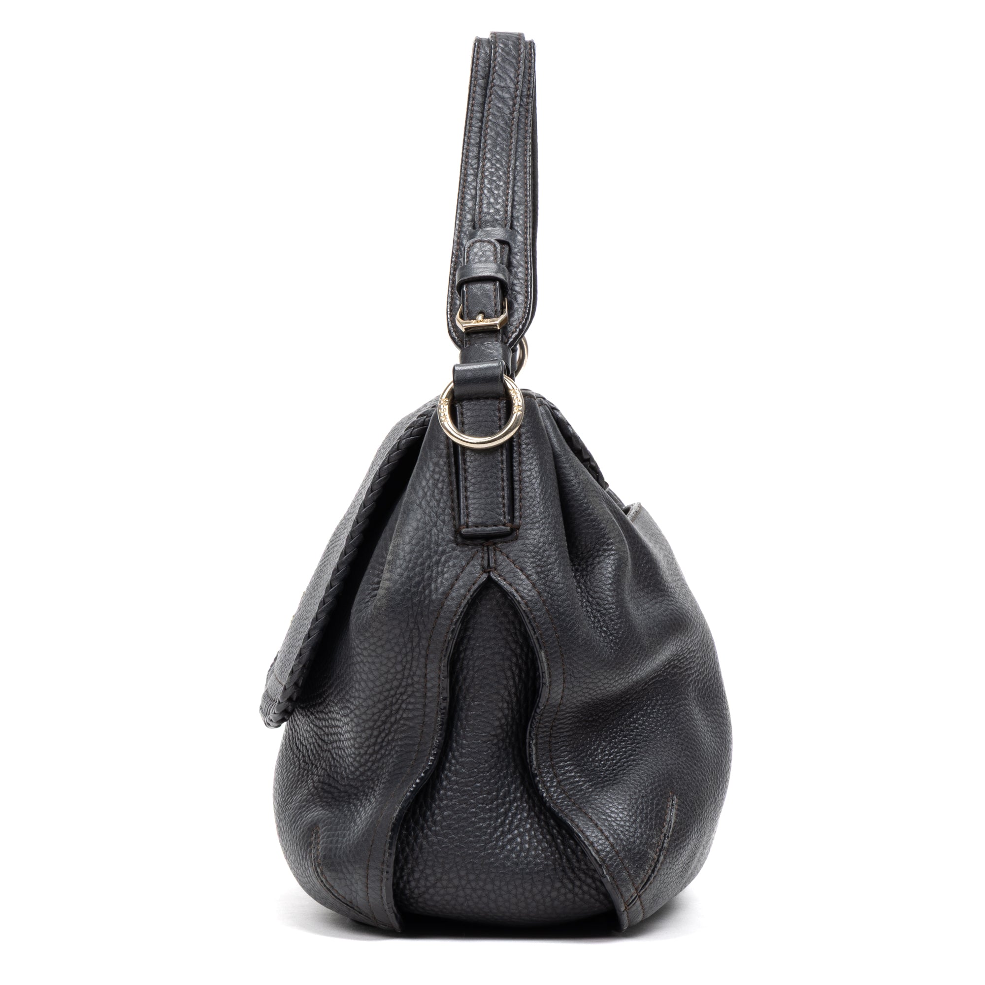 Shoulder Bag Braided Flap Shoulder Bag Black Grained Leather