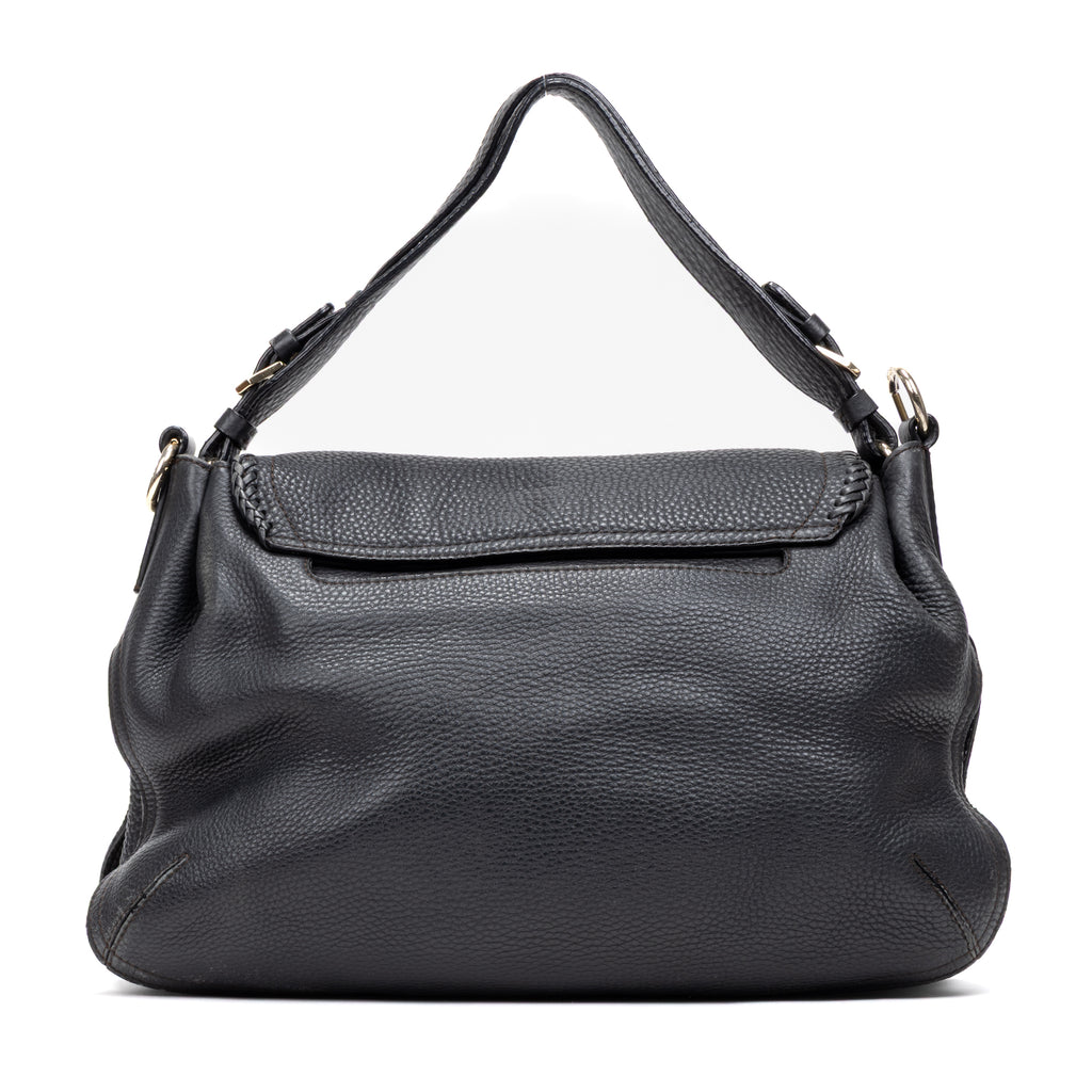 Shoulder Bag Braided Flap Shoulder Bag Black Grained Leather