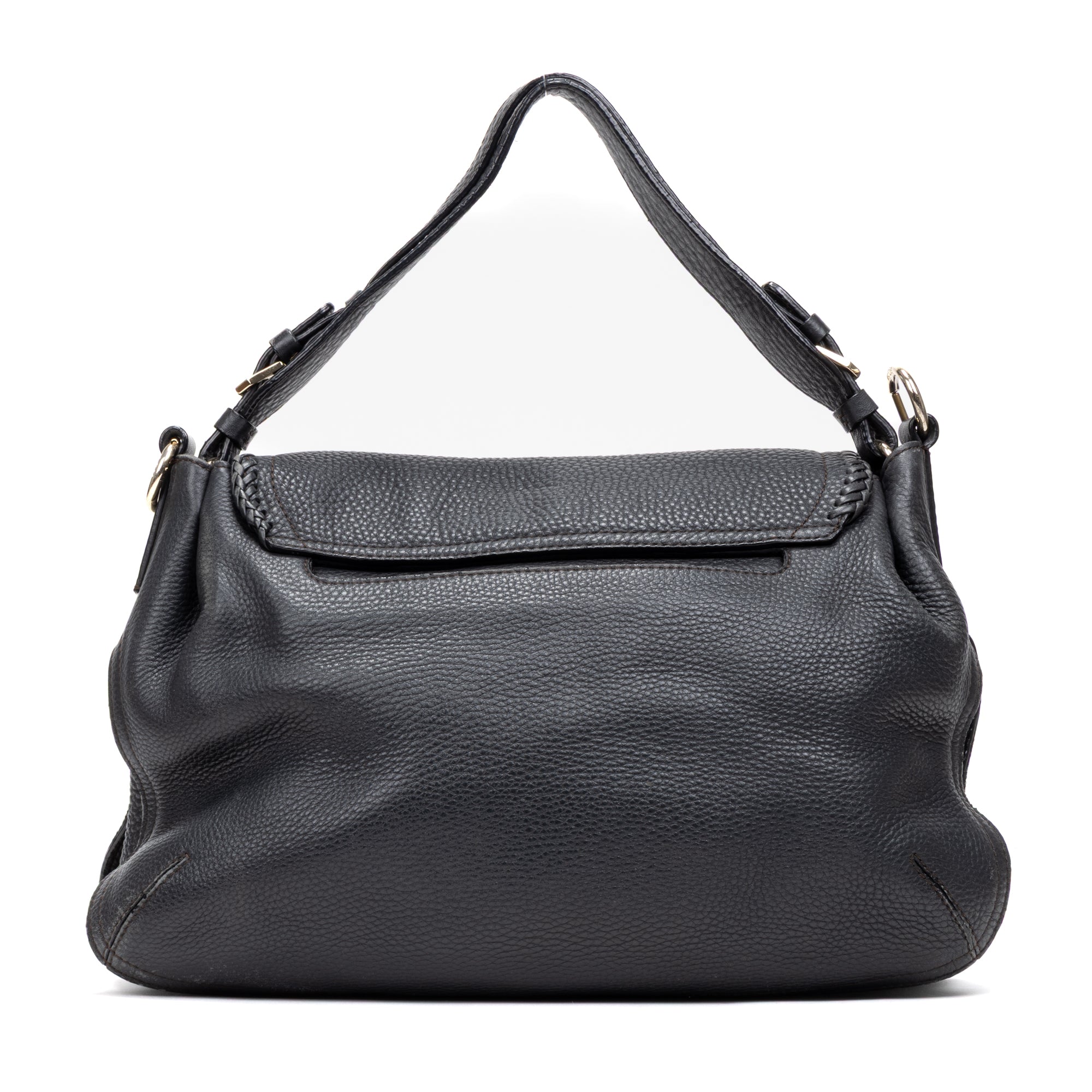 Shoulder Bag Braided Flap Shoulder Bag Black Grained Leather