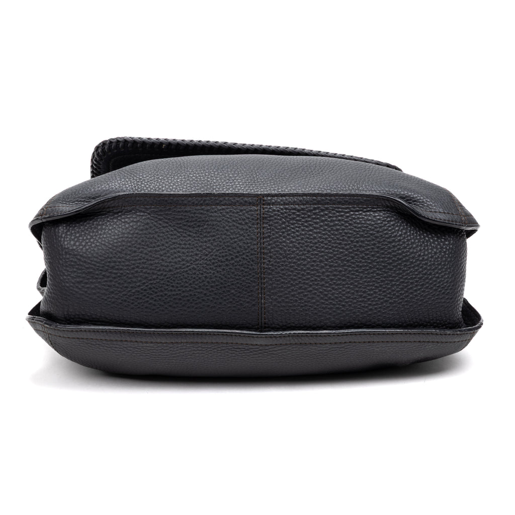 Shoulder Bag Braided Flap Shoulder Bag Black Grained Leather