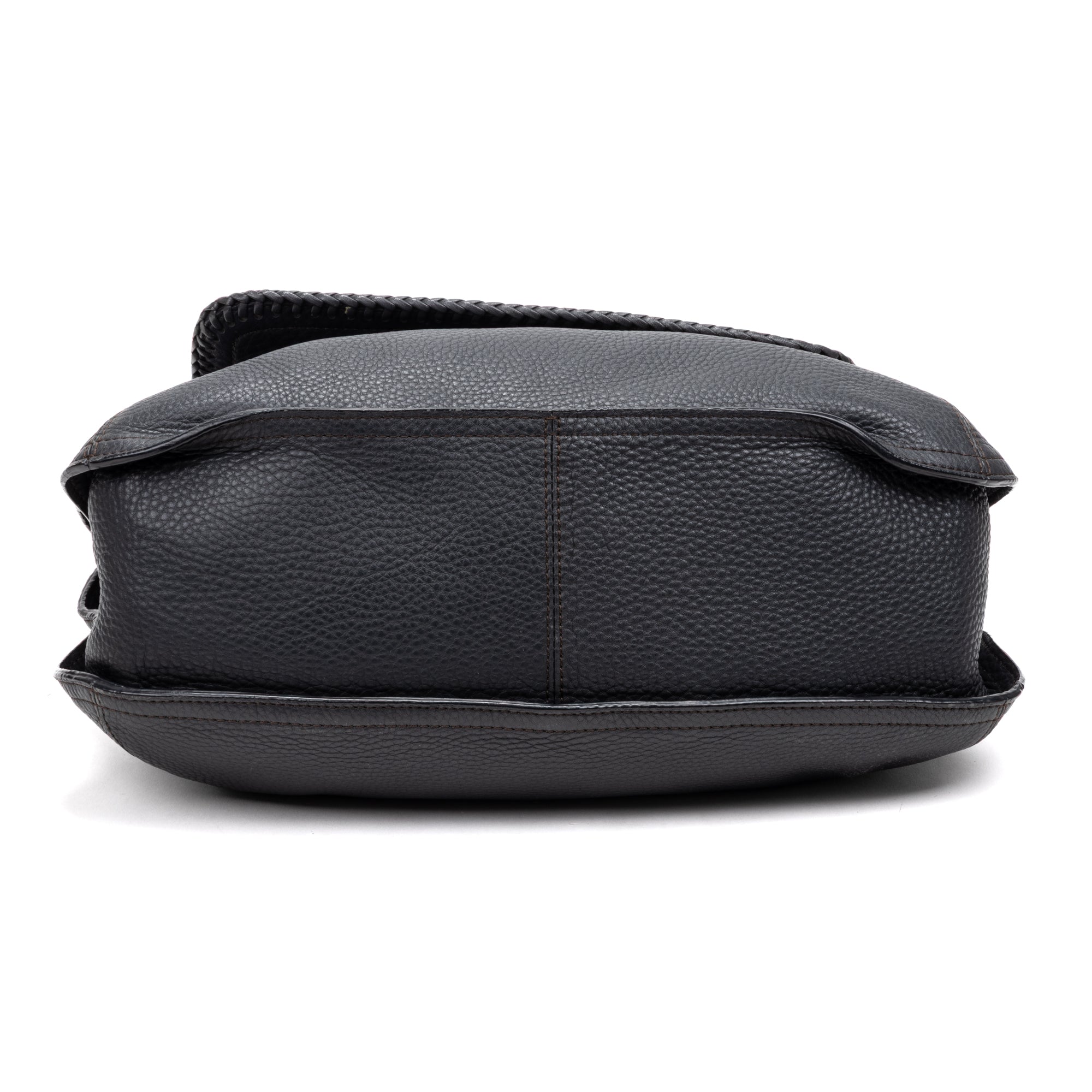 Shoulder Bag Braided Flap Shoulder Bag Black Grained Leather
