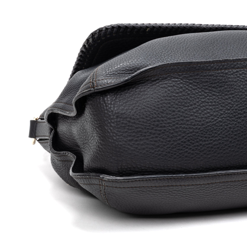 Shoulder Bag Braided Flap Shoulder Bag Black Grained Leather