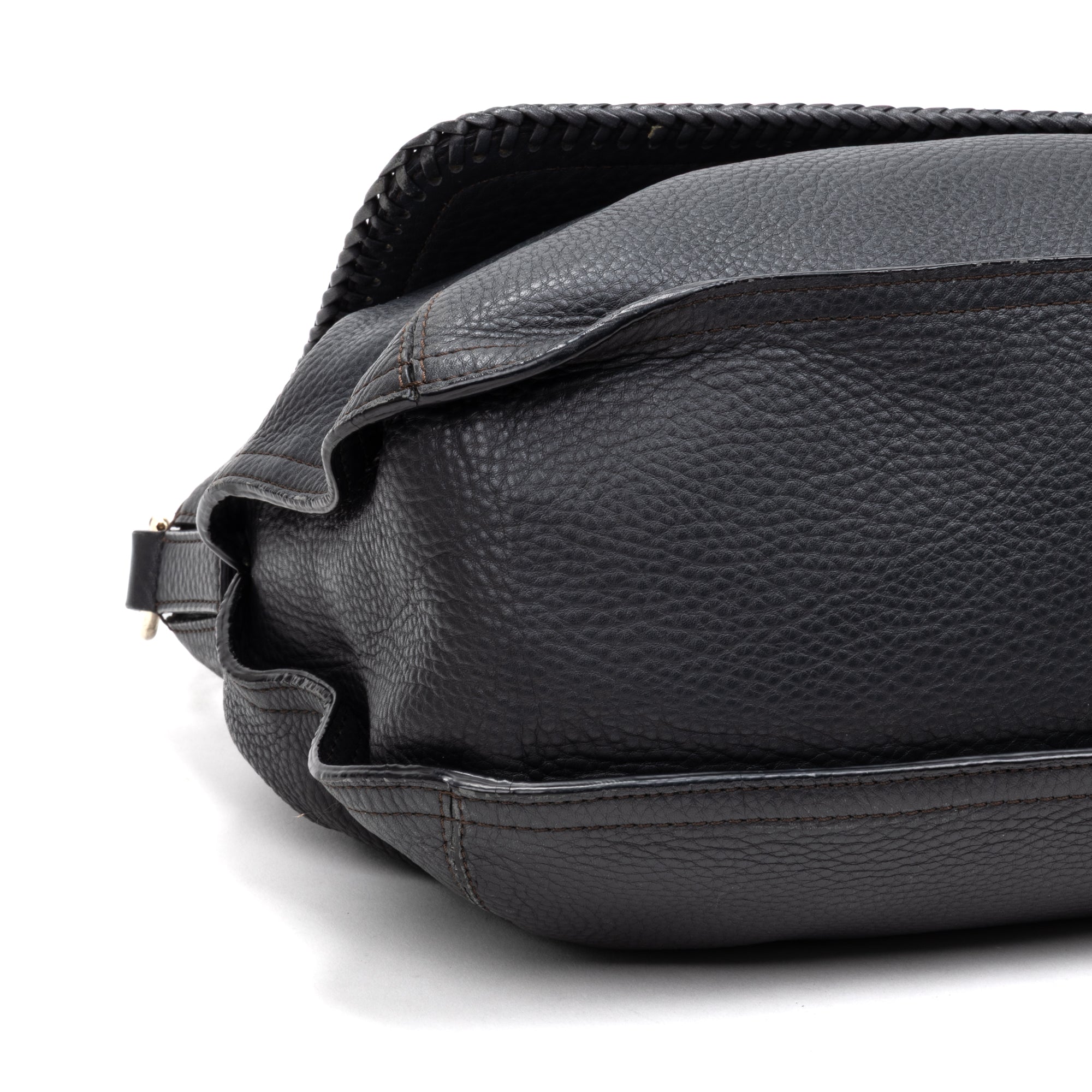 Shoulder Bag Braided Flap Shoulder Bag Black Grained Leather
