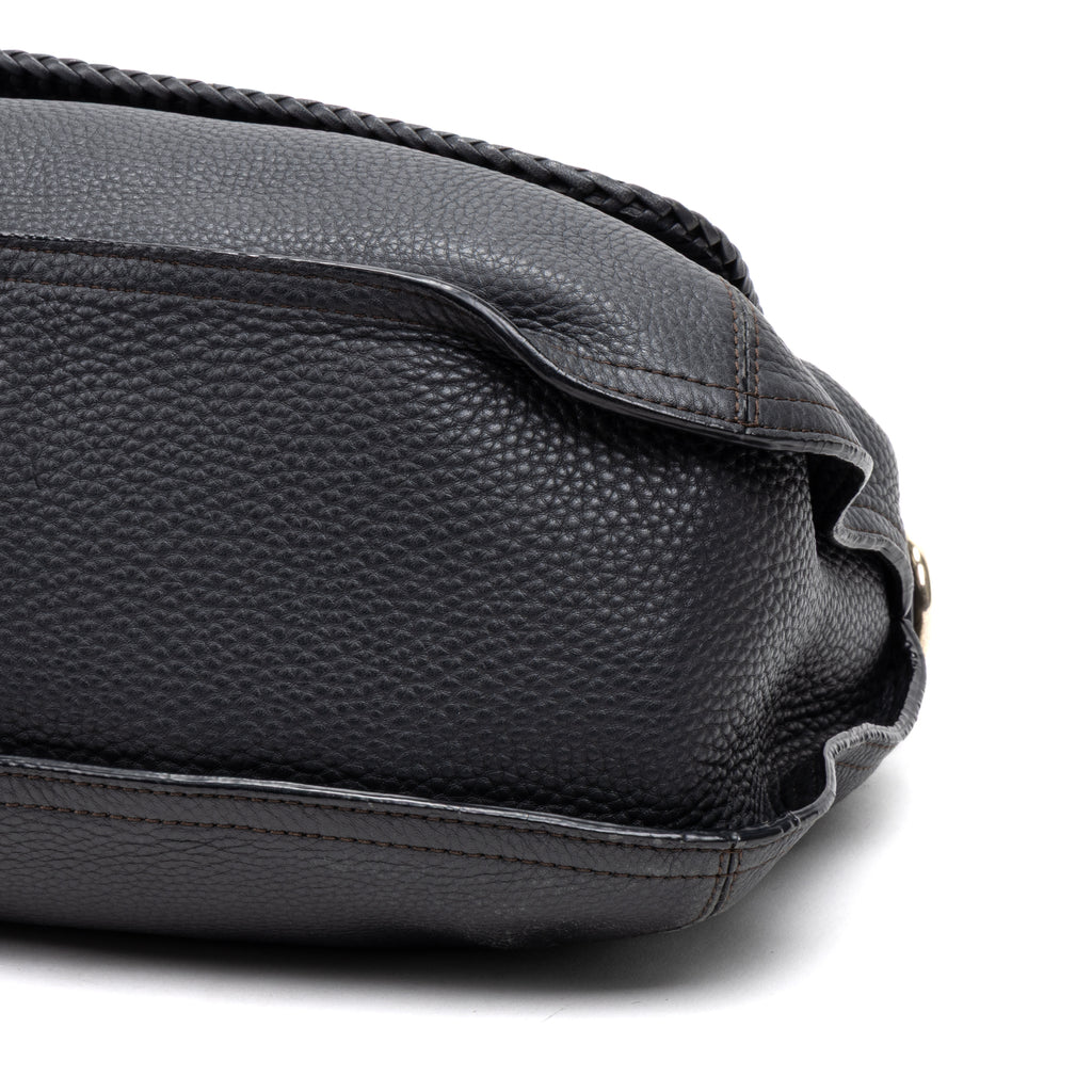 Shoulder Bag Braided Flap Shoulder Bag Black Grained Leather