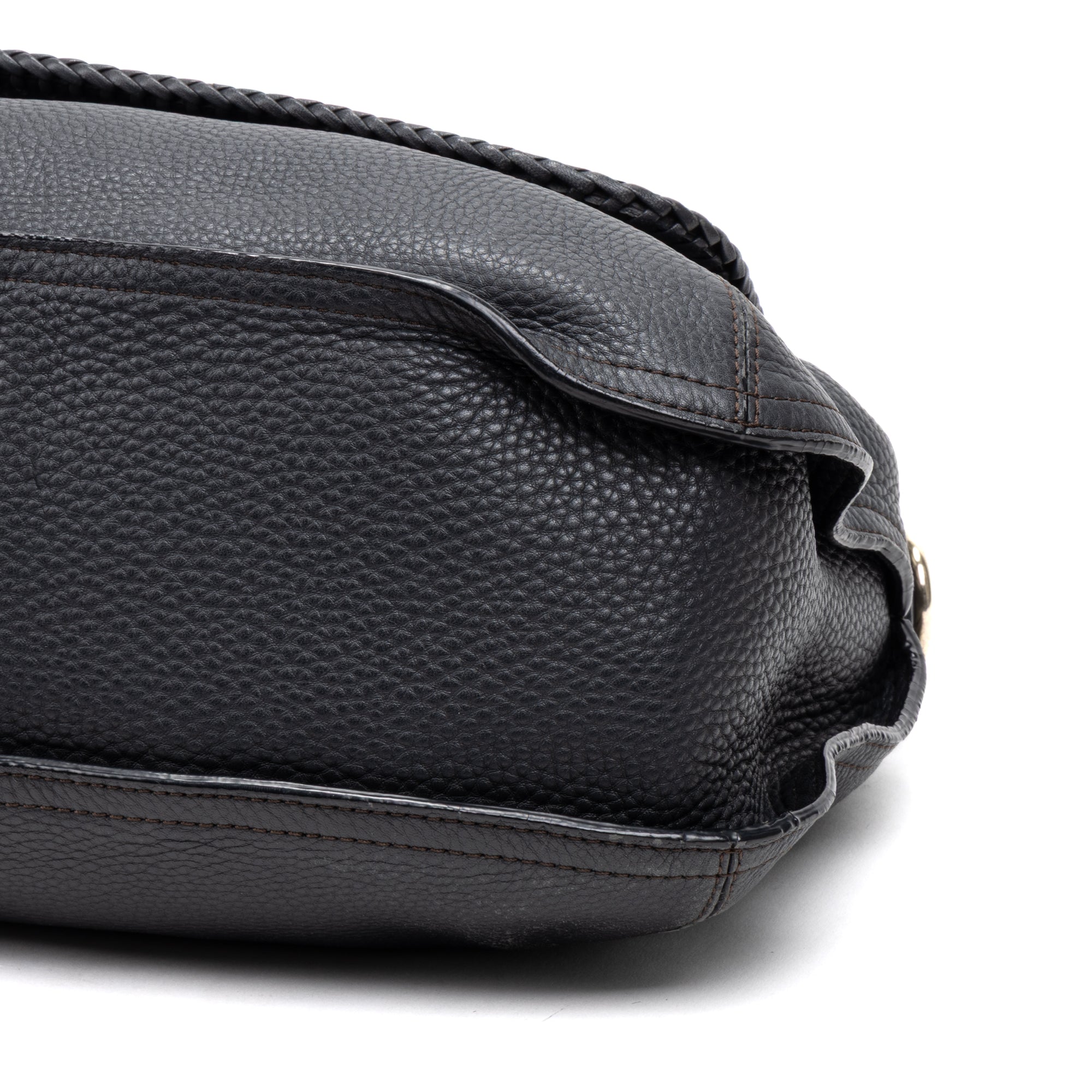 Shoulder Bag Braided Flap Shoulder Bag Black Grained Leather
