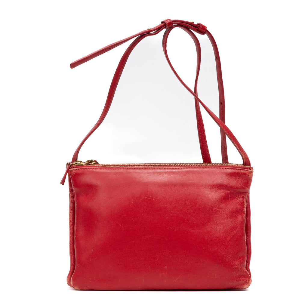 Shoulder Bag Crossbody Trio Tote Red Smooth Leather