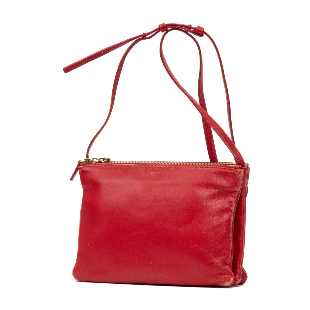 Shoulder Bag Crossbody Trio Tote Red Smooth Leather