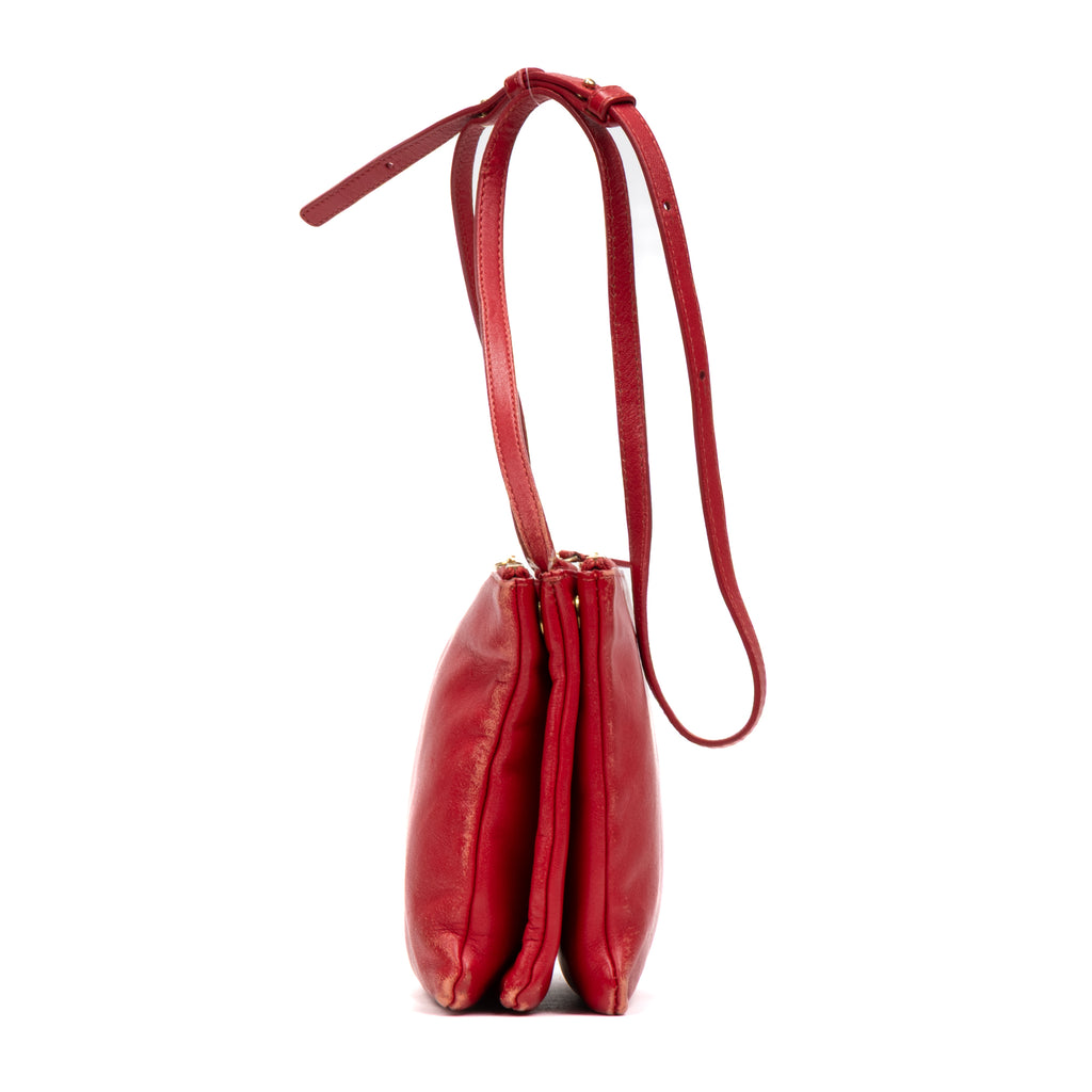 Shoulder Bag Crossbody Trio Tote Red Smooth Leather
