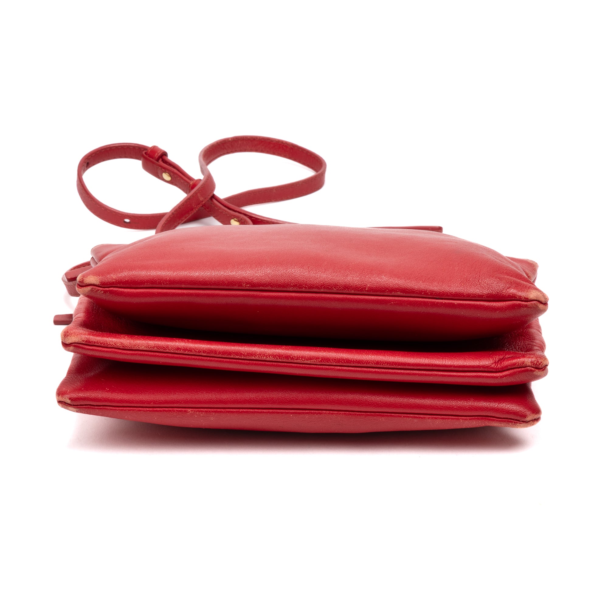 Shoulder Bag Crossbody Trio Tote Red Smooth Leather