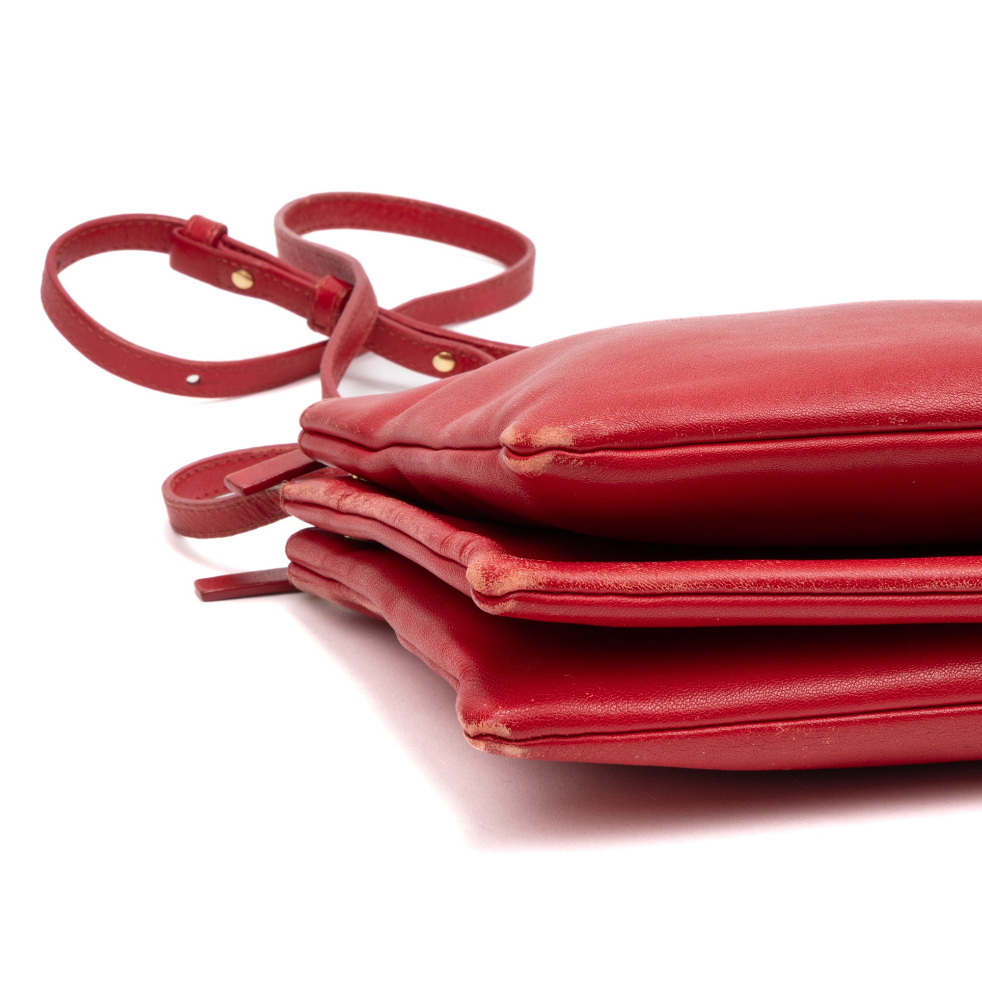 Shoulder Bag Crossbody Trio Tote Red Smooth Leather