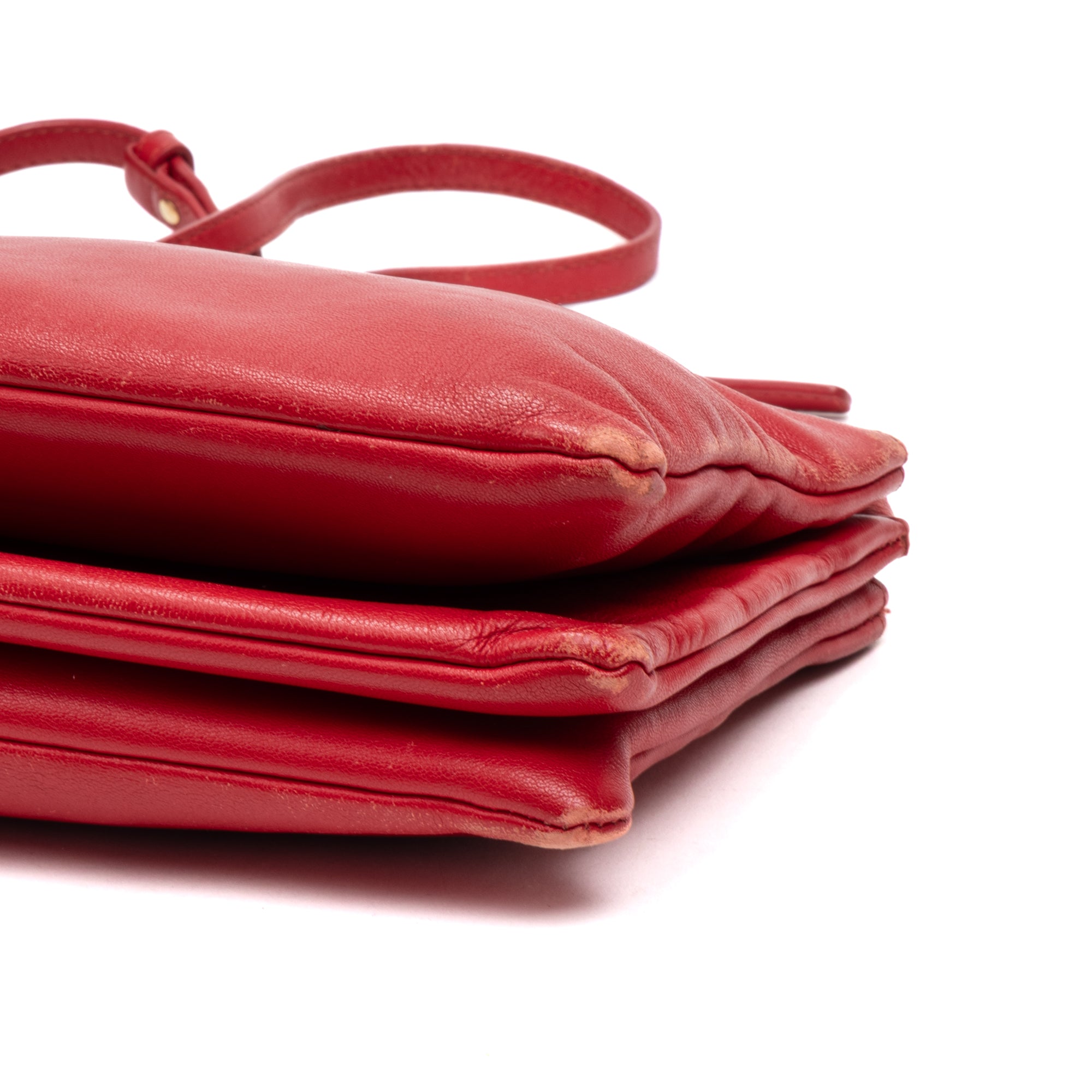 Shoulder Bag Crossbody Trio Tote Red Smooth Leather