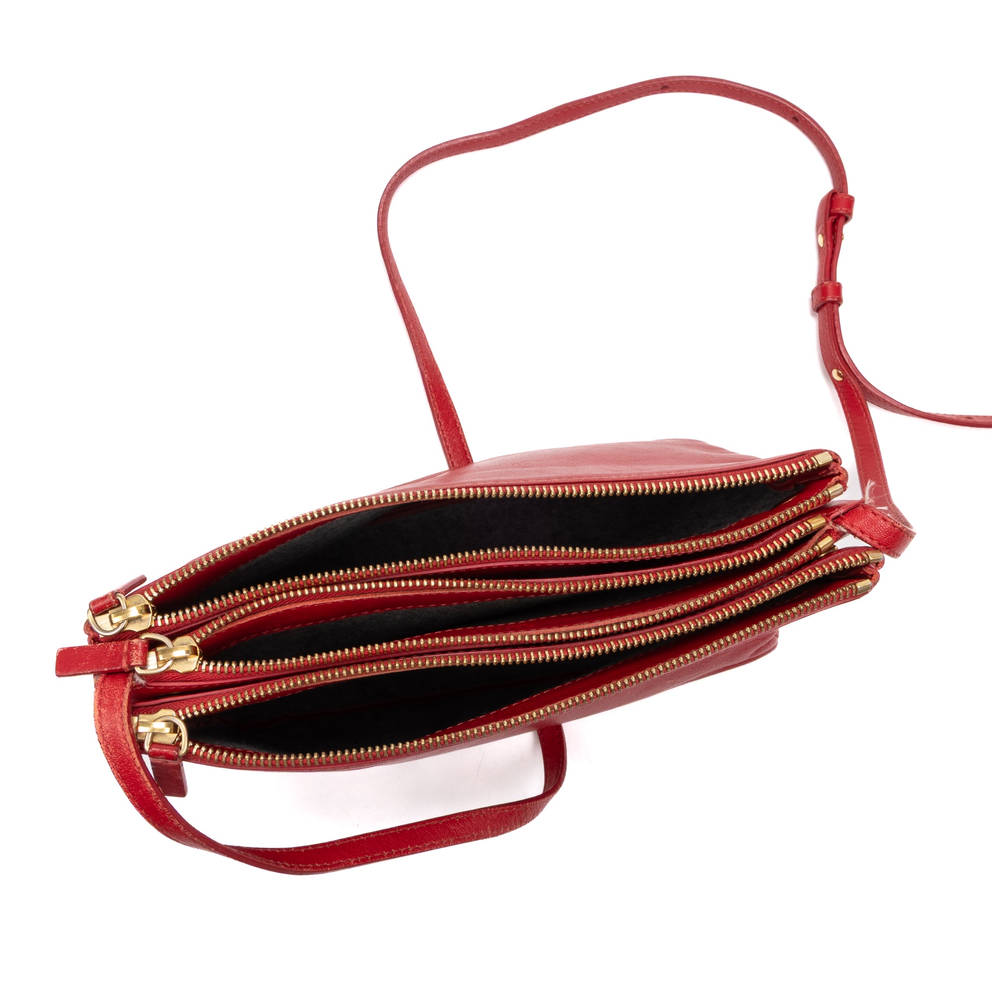 Shoulder Bag Crossbody Trio Tote Red Smooth Leather