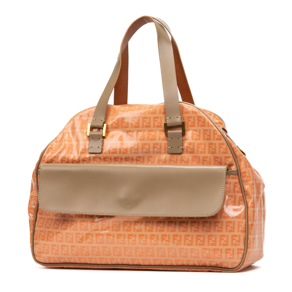 Shoulder Bag Bowling Outter Pocket Tote Pink Zucca Coated Canvas