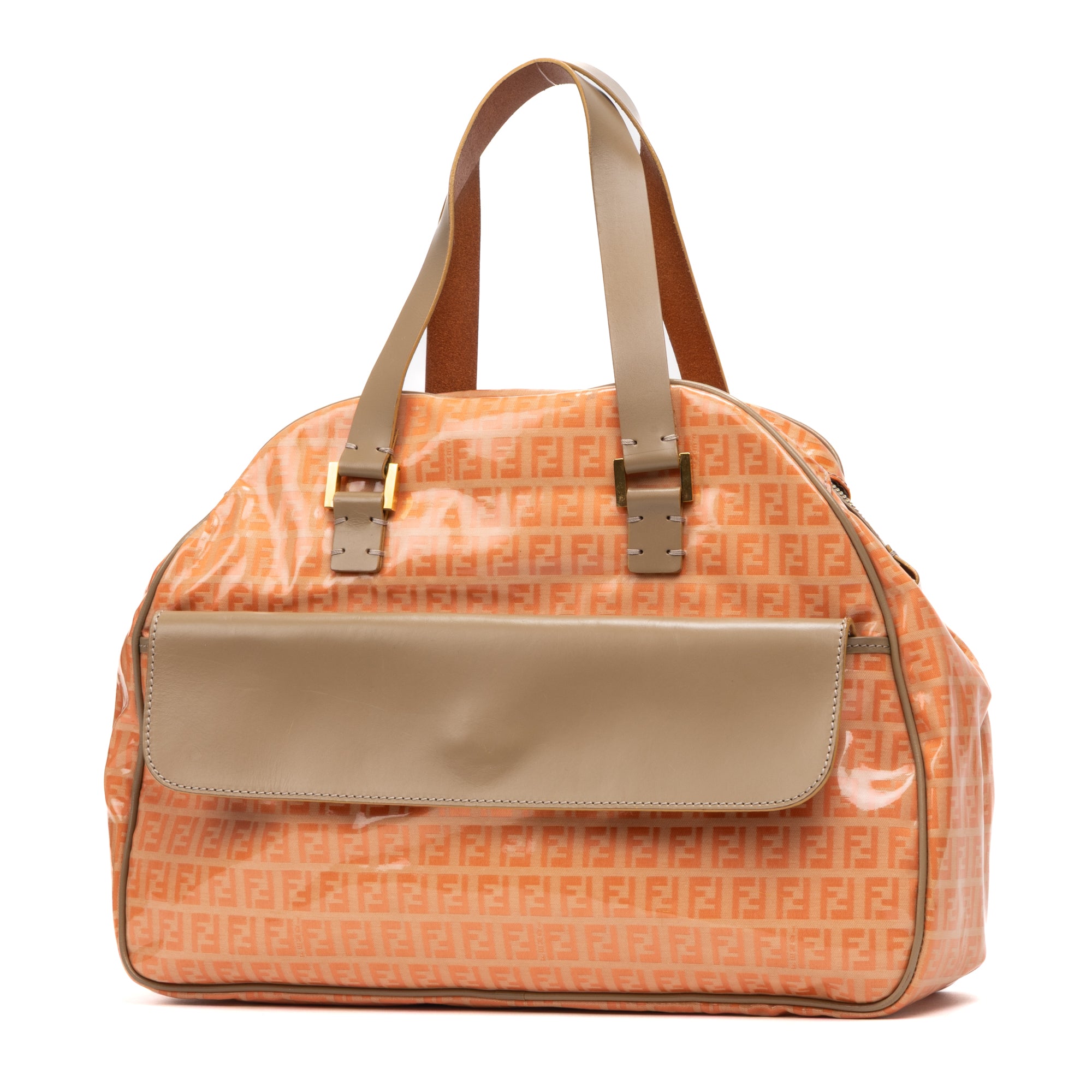 Shoulder Bag Bowling Outter Pocket Tote Pink Zucca Coated Canvas