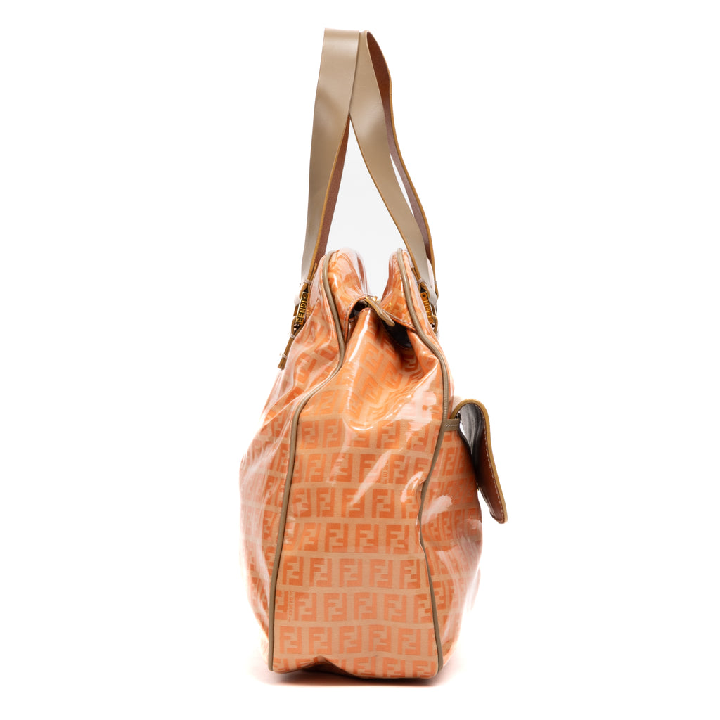 Shoulder Bag Bowling Outter Pocket Tote Pink Zucca Coated Canvas