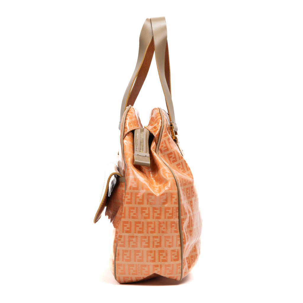 Shoulder Bag Bowling Outter Pocket Tote Pink Zucca Coated Canvas