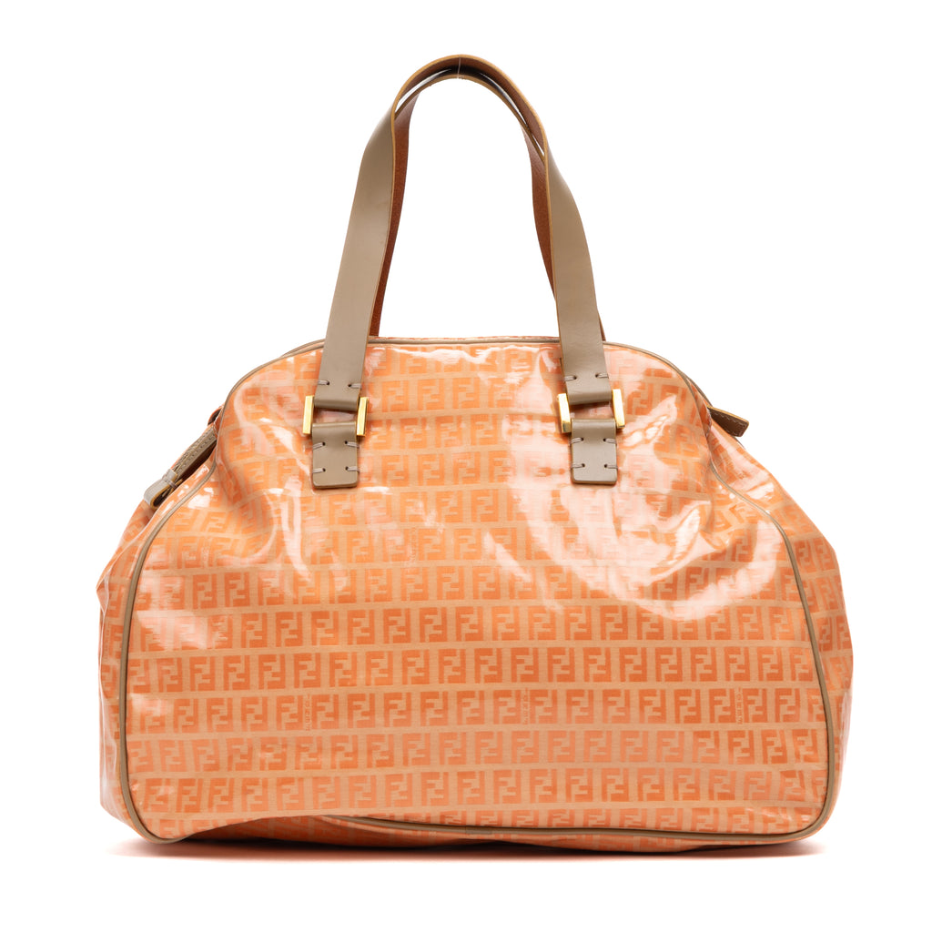 Shoulder Bag Bowling Outter Pocket Tote Pink Zucca Coated Canvas