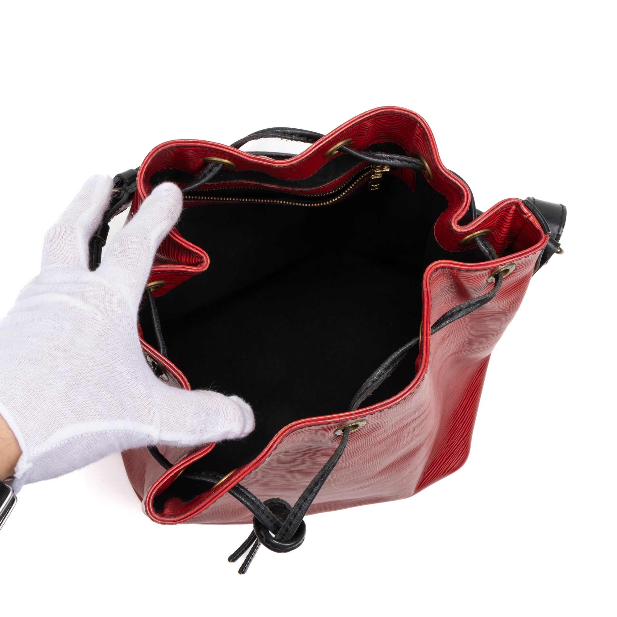Shoulder Bag Noe Bicolor Black Stitching PM Red Epi