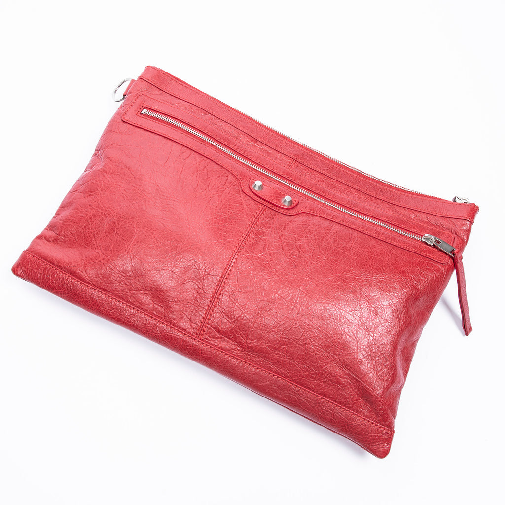 Pouch Clip L Clutch Red Lambskin Leather