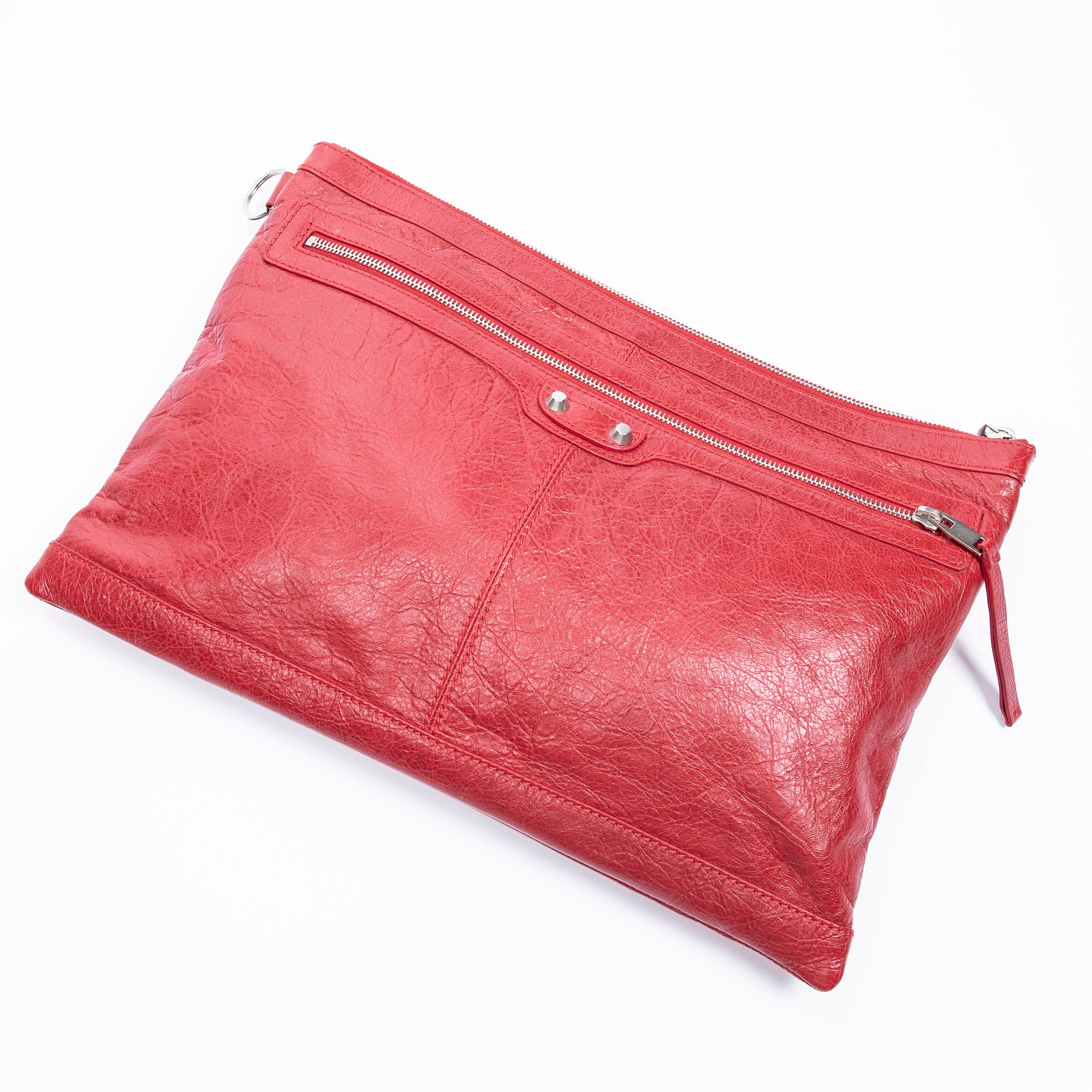 Pouch Clip L Clutch Red Lambskin Leather