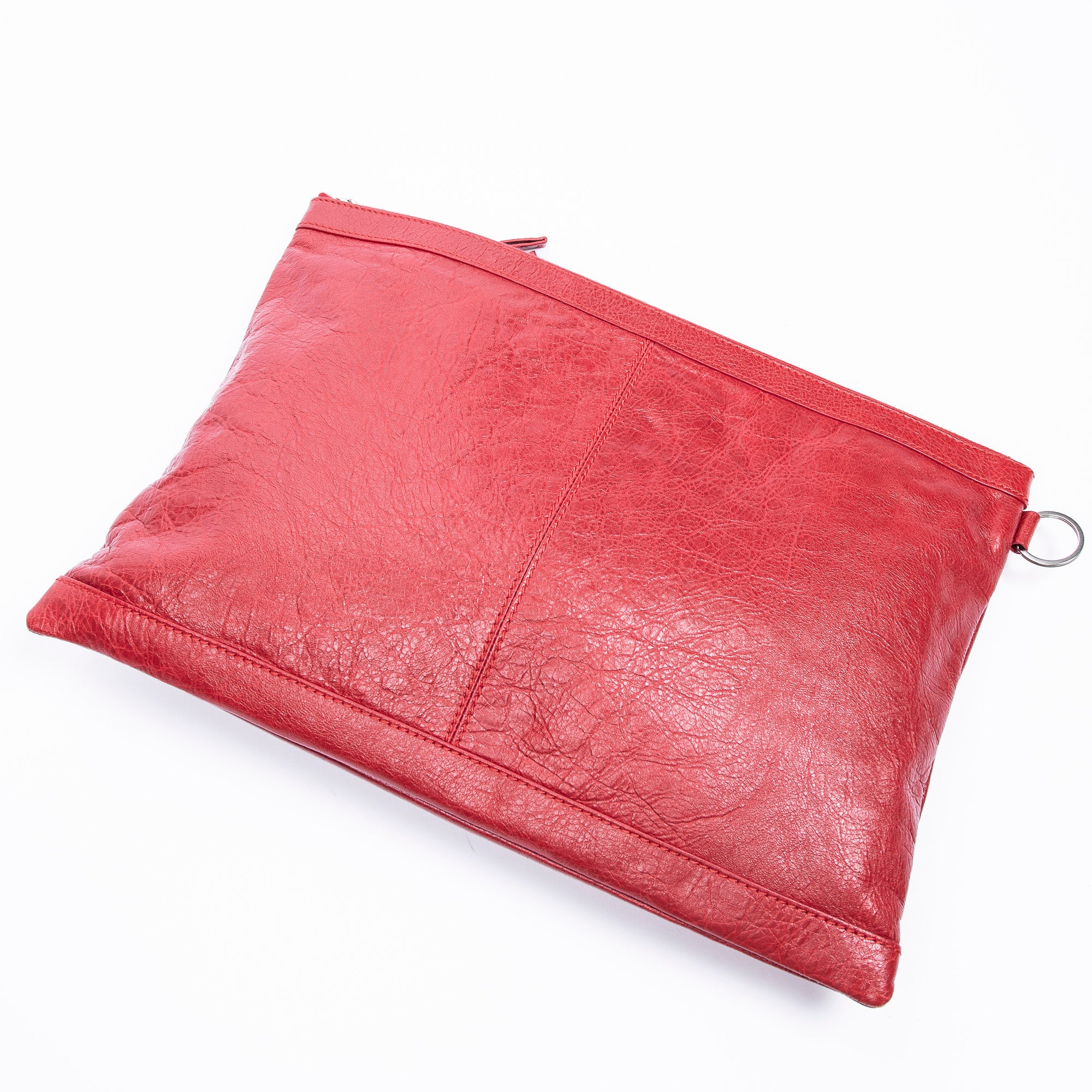 Pouch Clip L Clutch Red Lambskin Leather