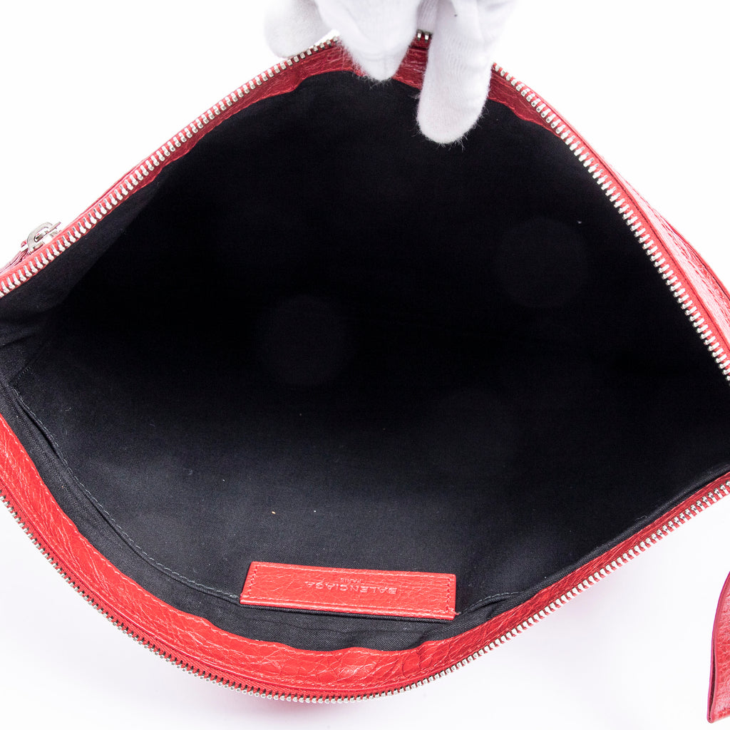 Pouch Clip L Clutch Red Lambskin Leather