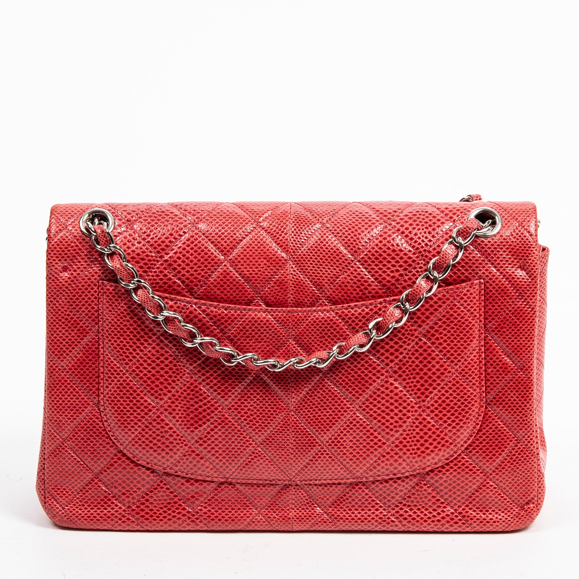 Shoulder Bag Ltd. Ed. Lizard Skin Jumbo Classic Double Flap Red Quilted Lizard Embossed Leather