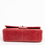 Bolso de Hombro Ed. Ltda. Piel de Lagarto Jumbo Clásico Doble Solapa Cuero Acolchado Rojo con Grabado de Lagarto