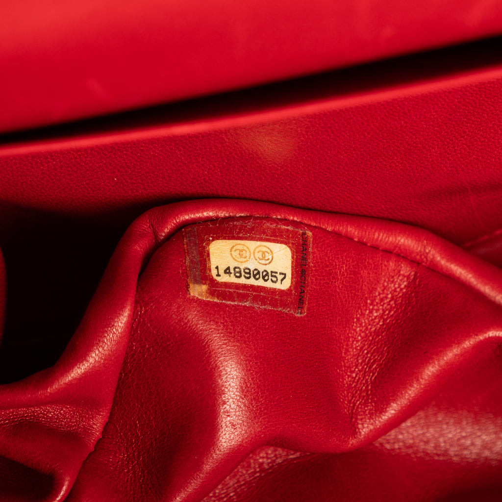 Shoulder Bag Ltd. Ed. Lizard Skin Jumbo Classic Double Flap Red Quilted Lizard Embossed Leather
