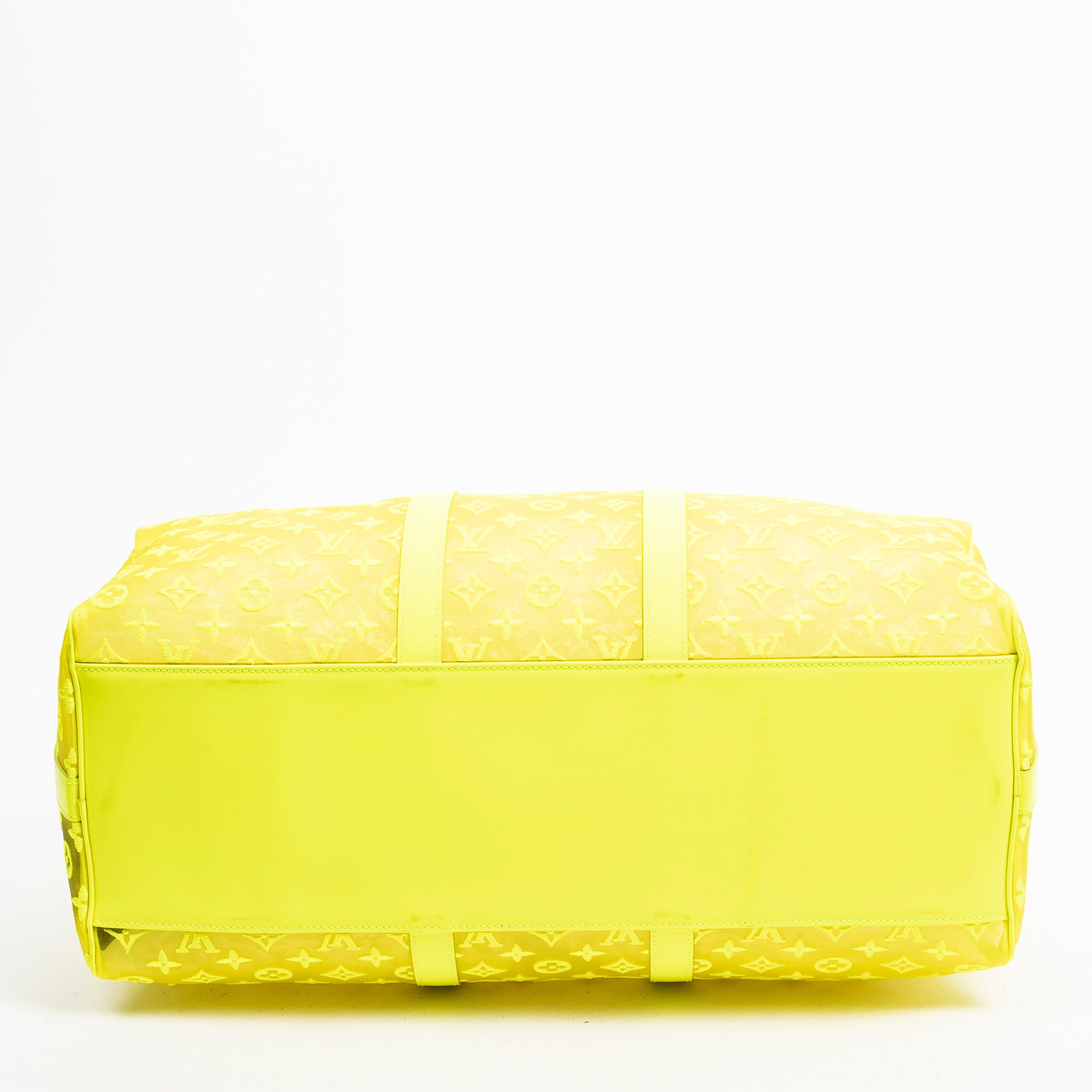 Travel Bag Ltd. Ed. Virgil Abloh Mesh Triangle Summer 2019 Keepall Bandouliere 50 Neon Yellow Monogram See Through