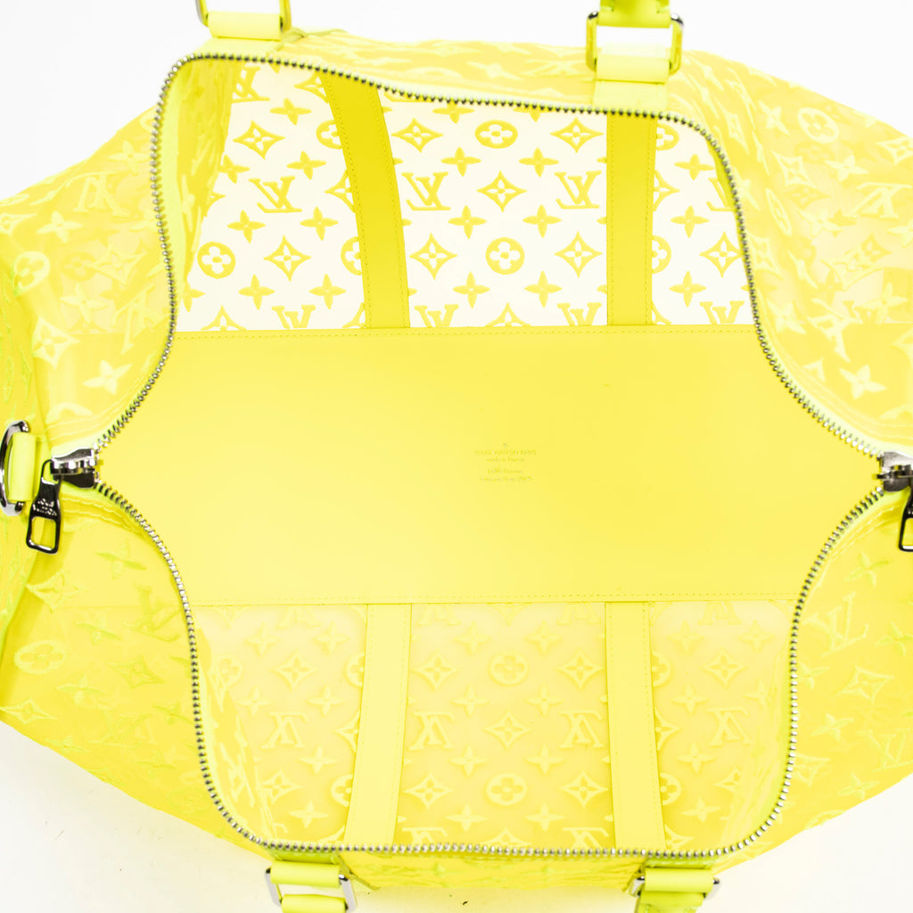 Travel Bag Ltd. Ed. Virgil Abloh Mesh Triangle Summer 2019 Keepall Bandouliere 50 Neon Yellow Monogram See Through