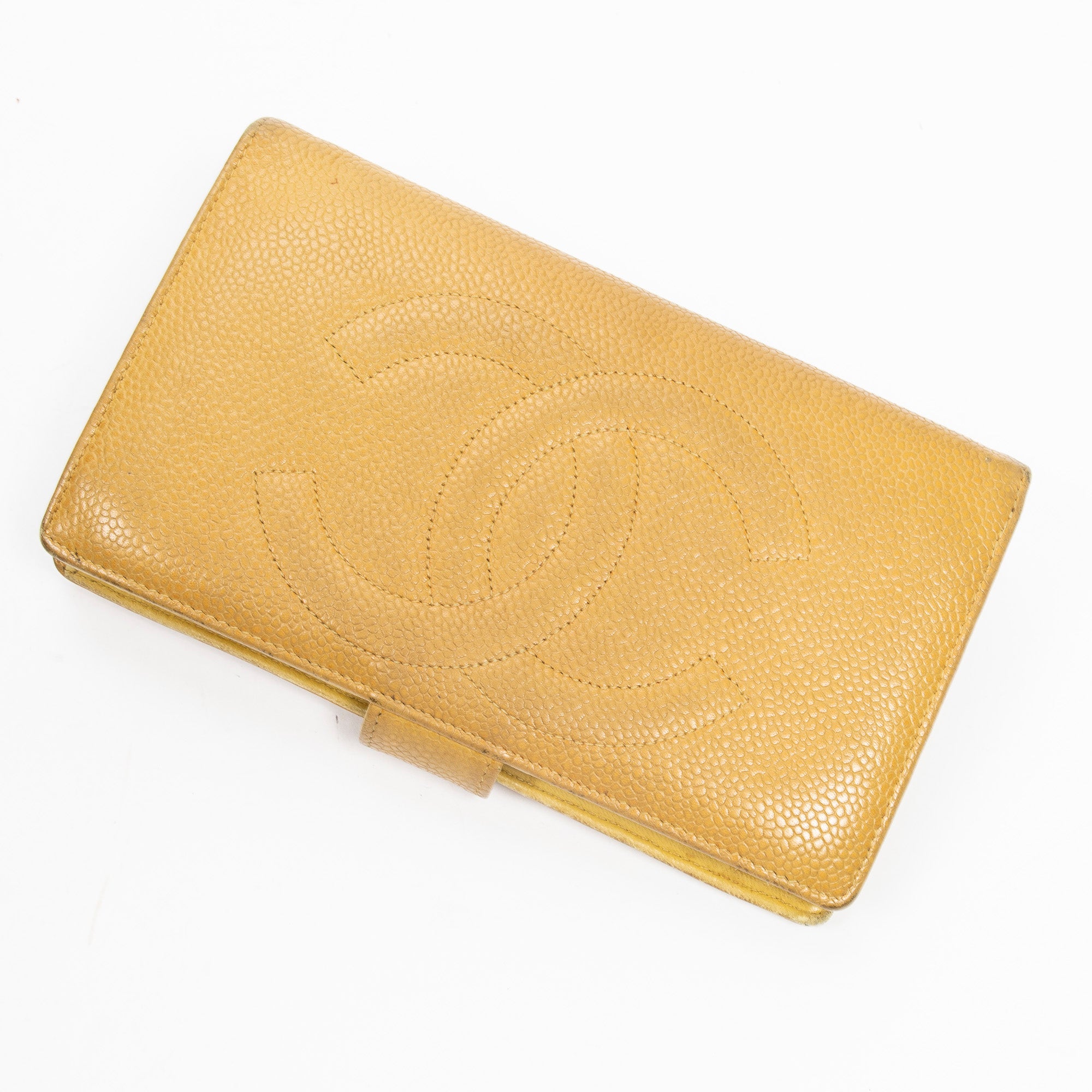 Wallet CC Long Bifold Wallet Mustard Yellow Caviar Leather
