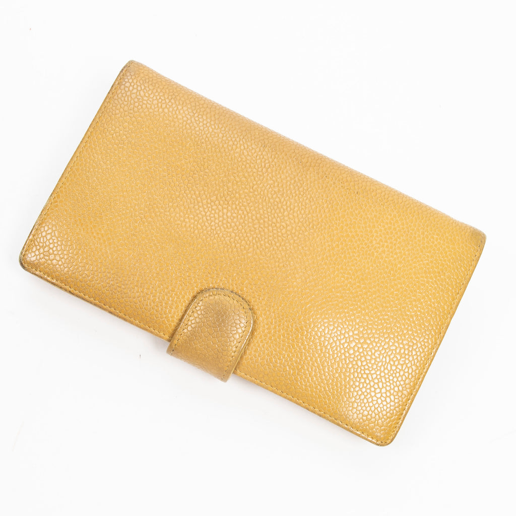 Wallet CC Long Bifold Wallet Mustard Yellow Caviar Leather