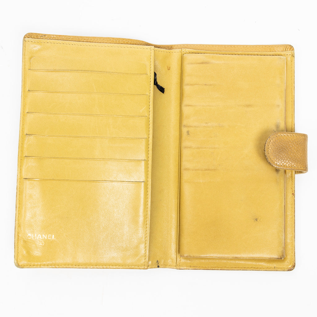Wallet CC Long Bifold Wallet Mustard Yellow Caviar Leather