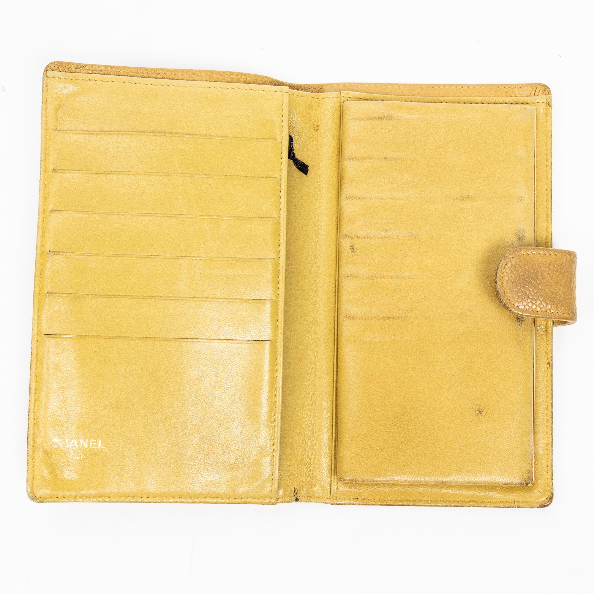 Wallet CC Long Bifold Wallet Mustard Yellow Caviar Leather