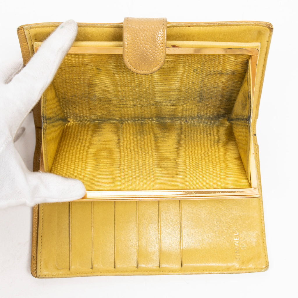 Wallet CC Long Bifold Wallet Mustard Yellow Caviar Leather