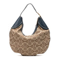 Shoulder Bag Large Glam Hobo Beige Horsebit Canvas