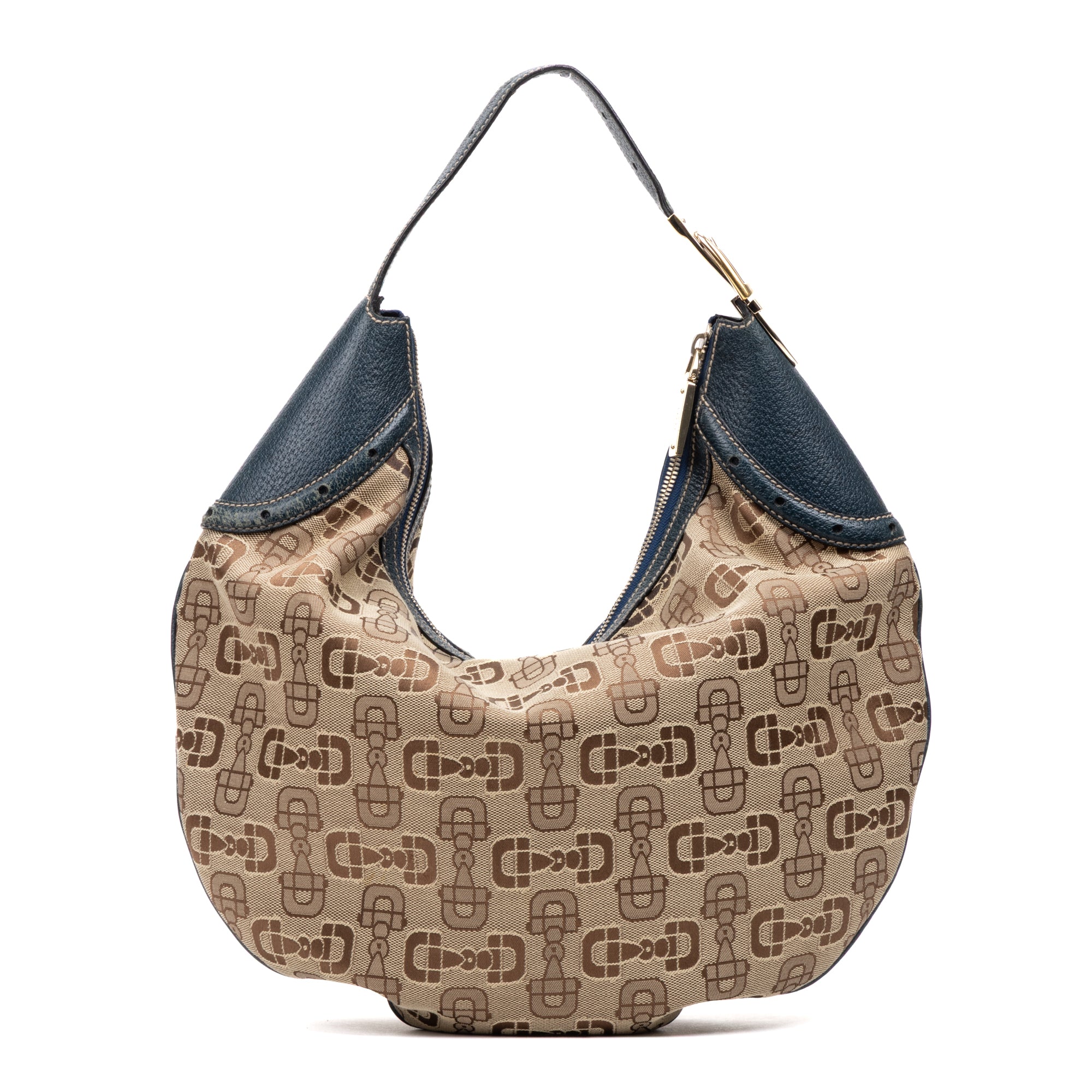 Shoulder Bag Large Glam Hobo Beige Horsebit Canvas