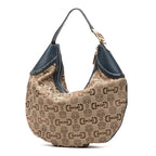 Shoulder Bag Large Glam Hobo Beige Horsebit Canvas