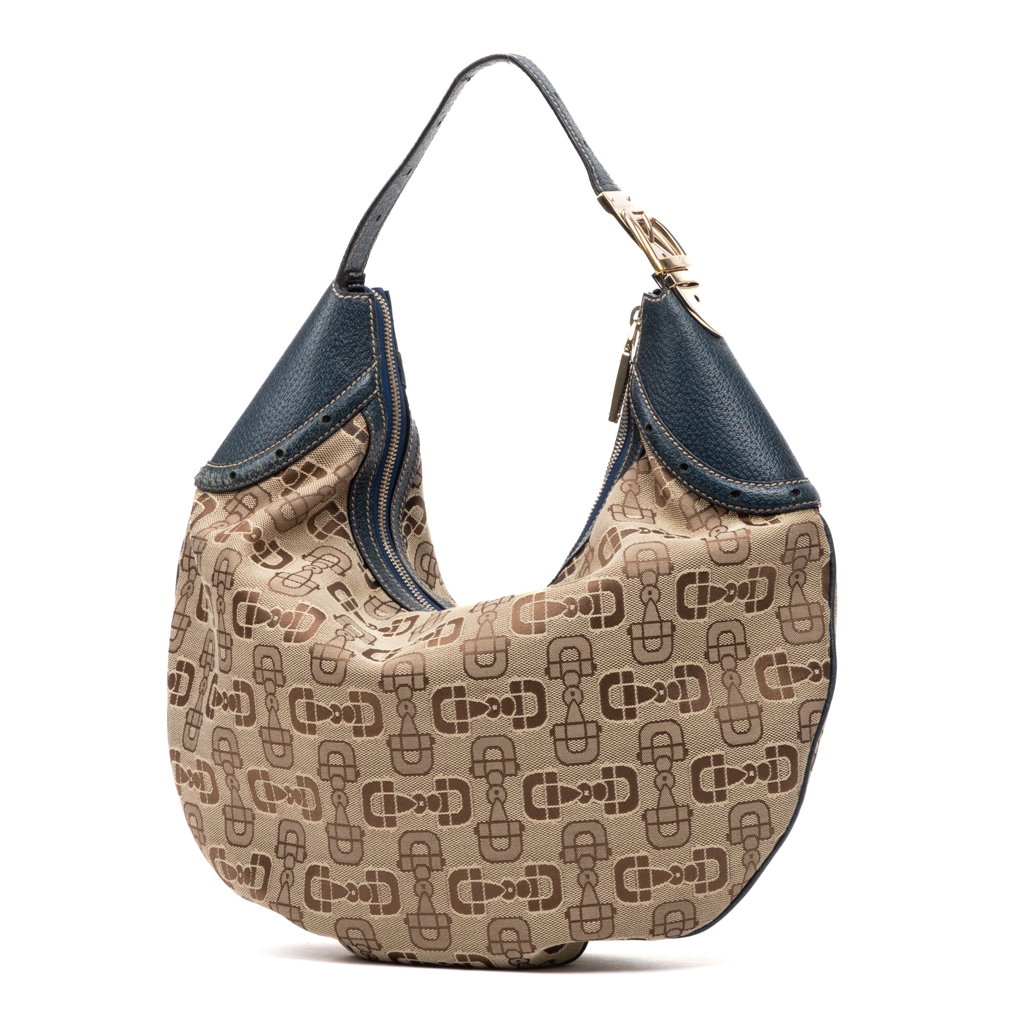 Shoulder Bag Large Glam Hobo Beige Horsebit Canvas