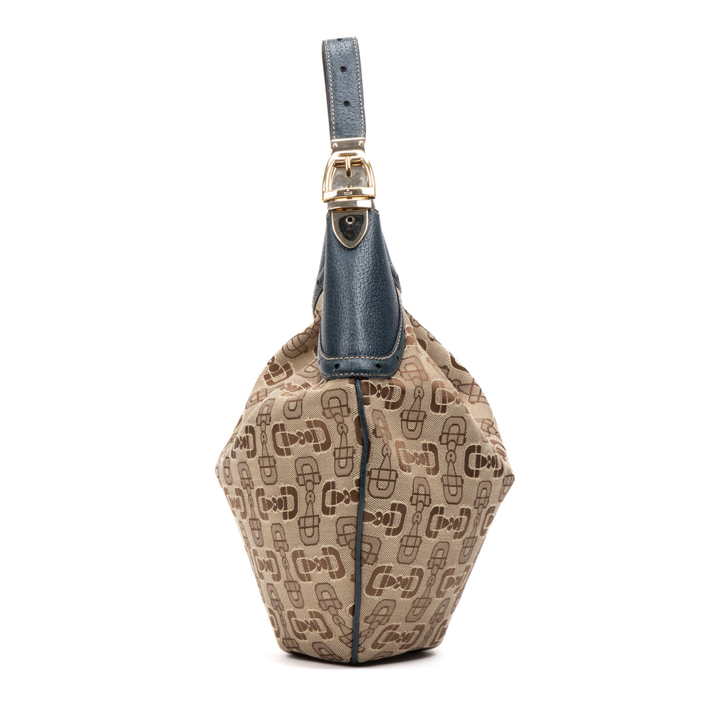 Shoulder Bag Large Glam Hobo Beige Horsebit Canvas