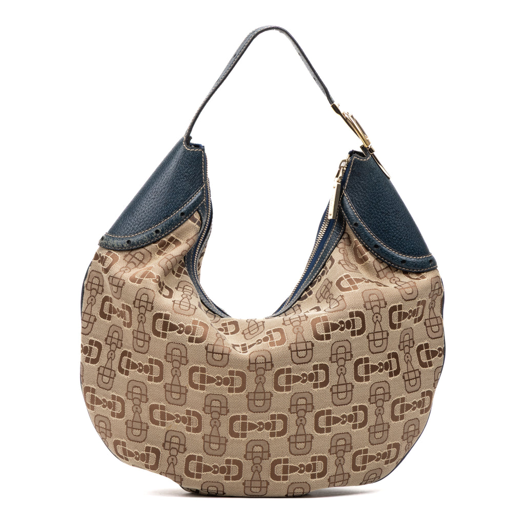 Shoulder Bag Large Glam Hobo Beige Horsebit Canvas